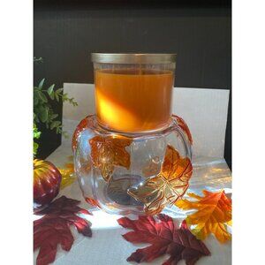 Bath & Body Works Pumpkin Shaped Glass Leaf 3 Wick Candle Holder